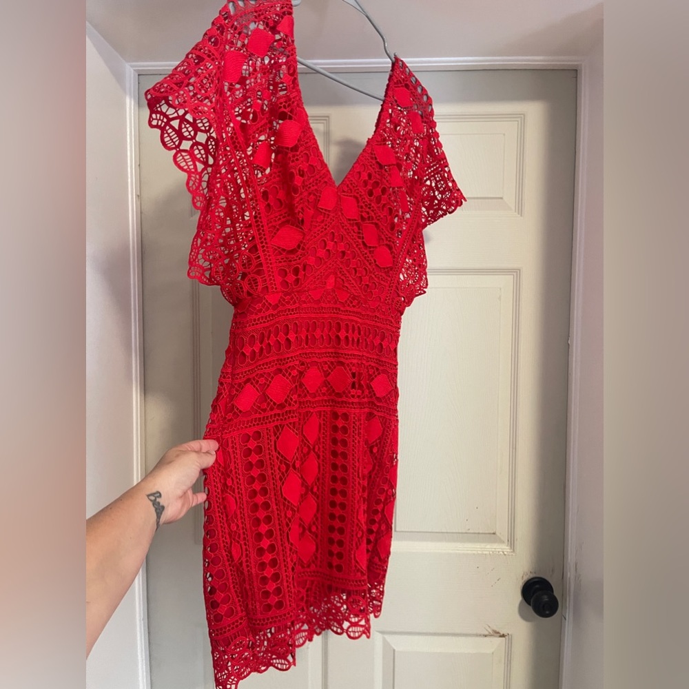 Red lace mini dress
